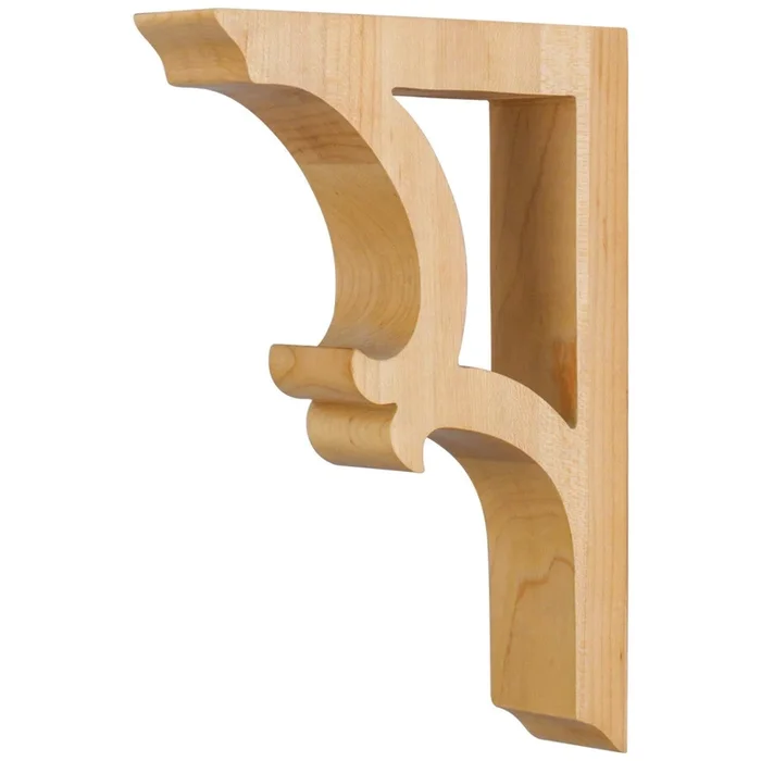 1-7/8 ” W x 7-1/2 ” D x 10-1/2 ” H Rubberwood Pierced Arts & Crafts Corbel