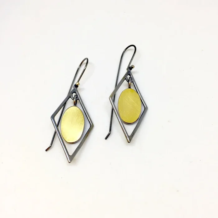 22K Gold Oval in Diamond Frame Earrings