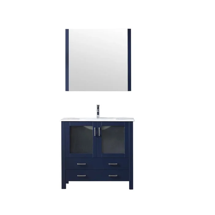 36 ” Navy Blue Single Vanity, Integrated Top, Integrated Square Sink, 34 ” Mirror