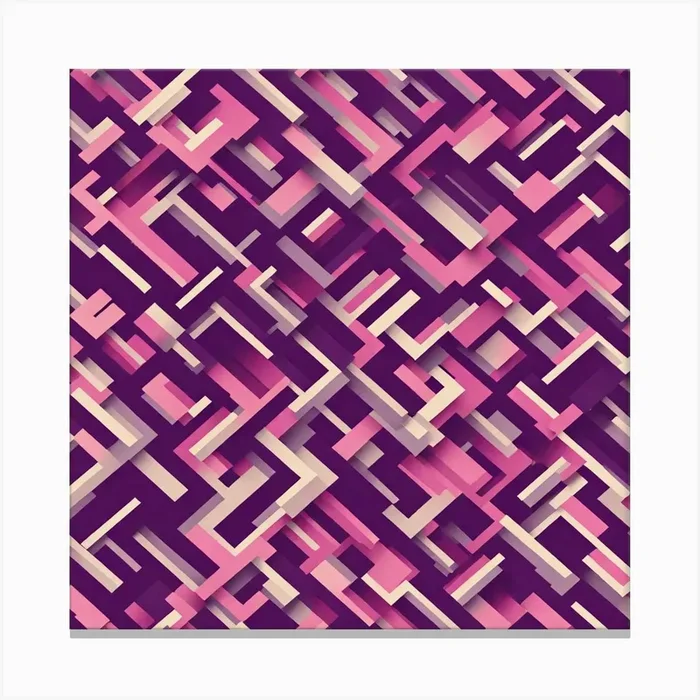 A Pattern Featuring Abstract Geometric Shapes With Edges Rustic Purple And Pink, Flat Art, 105 Canvas PrintPP by Pattern playroom