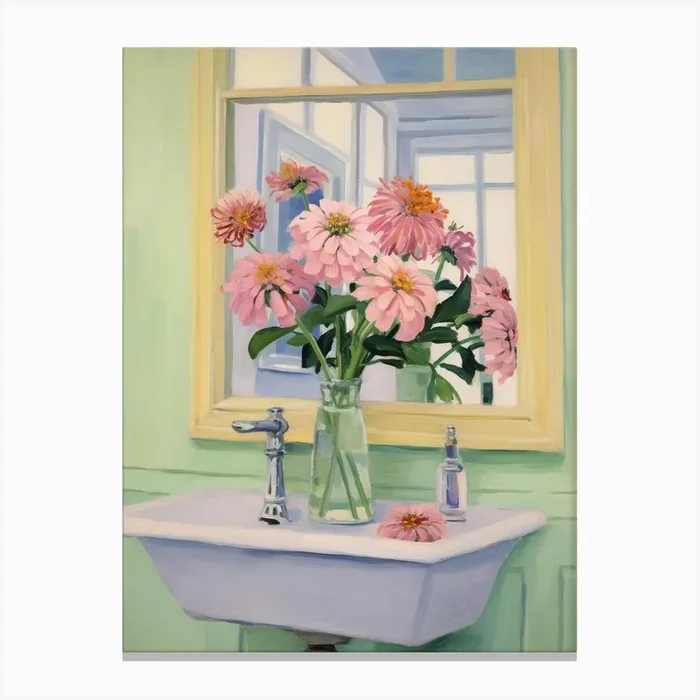 A Vase With Zinnia, Flower Bouquet 4 Canvas Print by Flora Expressions