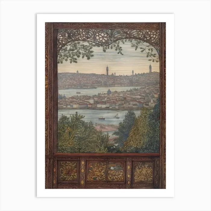 A Window View Of Istanbul In The Style Of Art Nouveau 4 Art Print by Urban Vistas