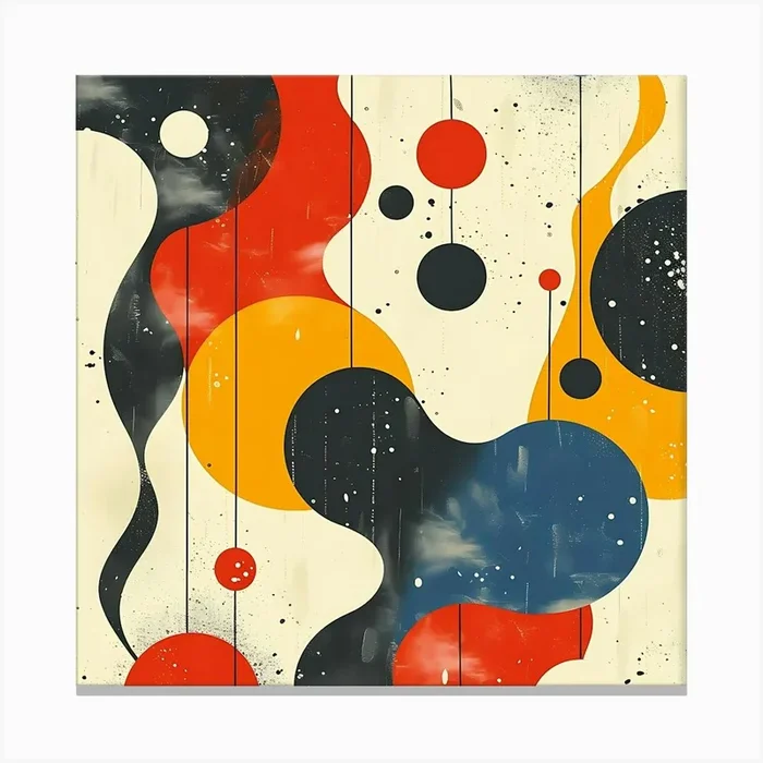 Abstract Art With Colorful Shapes Curves And Hanging Circles On A Textured Background Canvas Print by BestArt