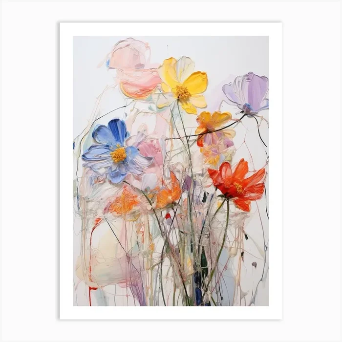 Abstract Flower Painting Cosmos 3 Art Print by Botanic Studio