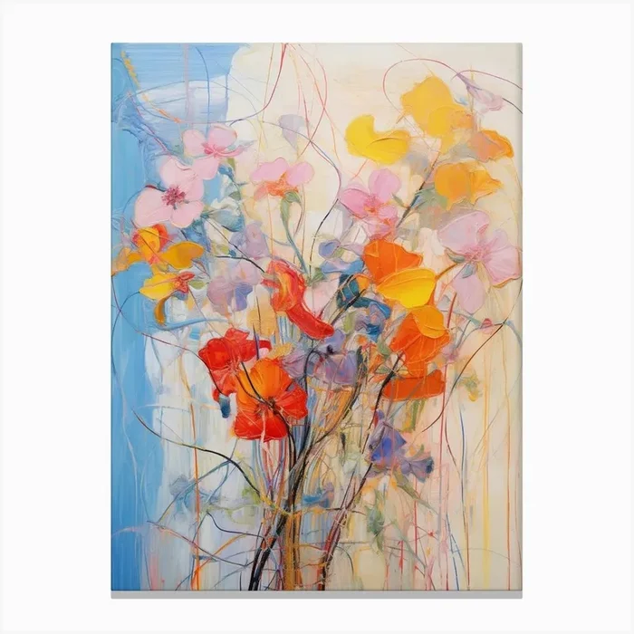 Abstract Flower Painting Flax Flower 1 Canvas Print by Botanic Studio