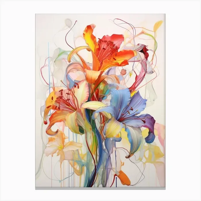 Abstract Flower Painting Gloriosa Lily 3 Canvas Print by Botanic Studio