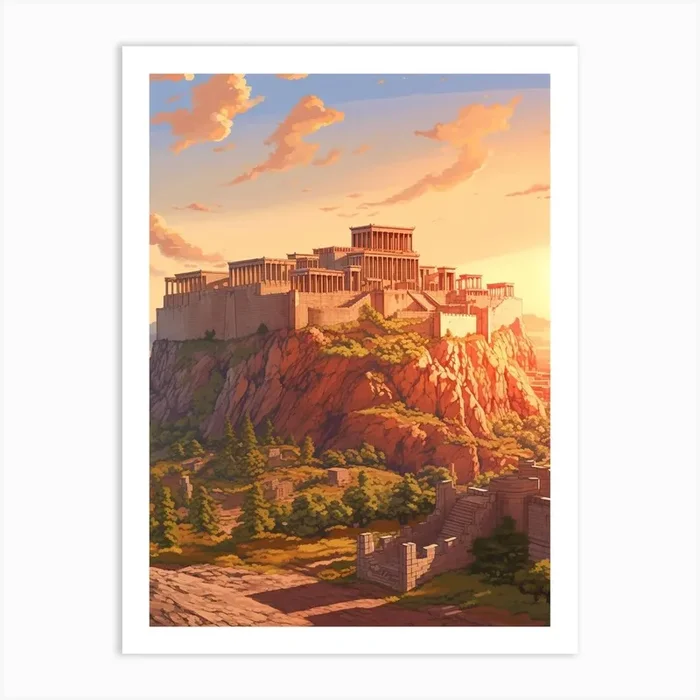 Acropolis Of Athens Pixel Art 2 Art Print by PixelPerfect