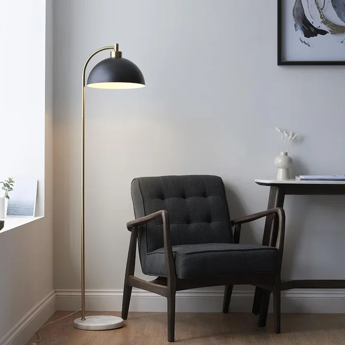 Aimee Black & Gold Task Floor Lamp with Marble Base
