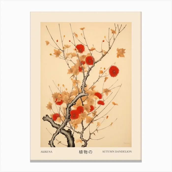 Akikusa Autumn Dandelion 3 Vintage Japanese Botanical Poster Canvas Print by Botanic Studio