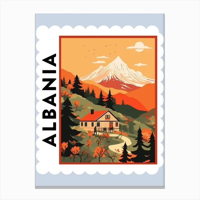 Albania 1 Travel Stamp Poster Canvas Print by WanderWall Prints