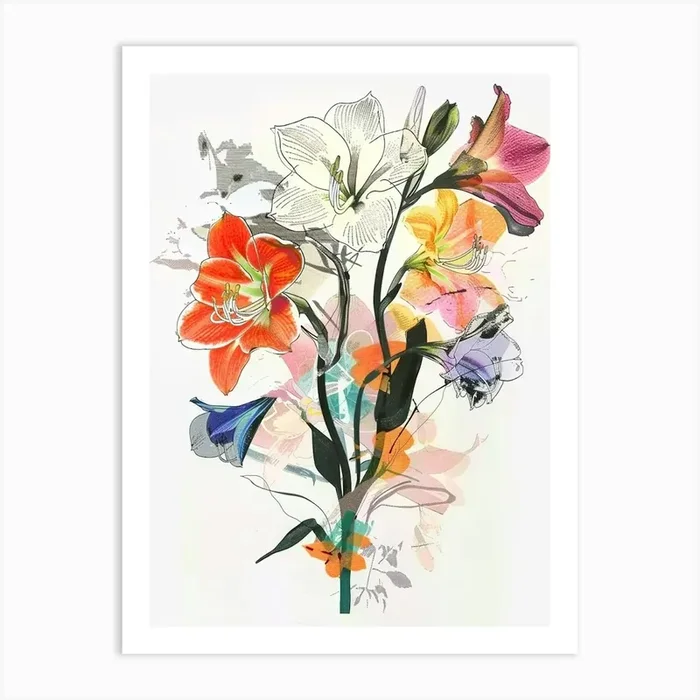 Amaryllis 1 Collage Flower Bouquet Art Print by Botanic Studio