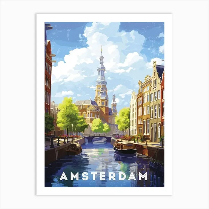 Amsterdam Cityscape – Netherlands/Holland Art Print by Synthwave1950