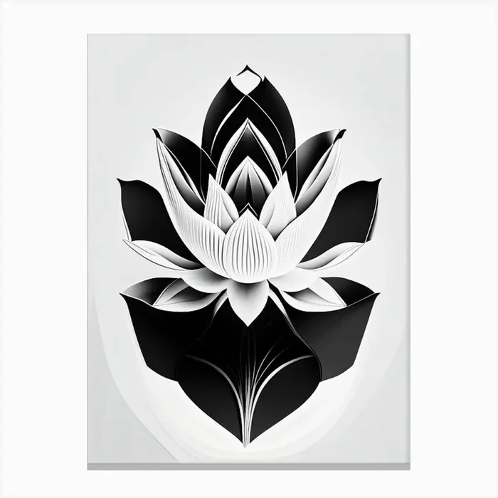 Amur Lotus Black And White Geometric 3 Canvas Print by The Artsy Florist