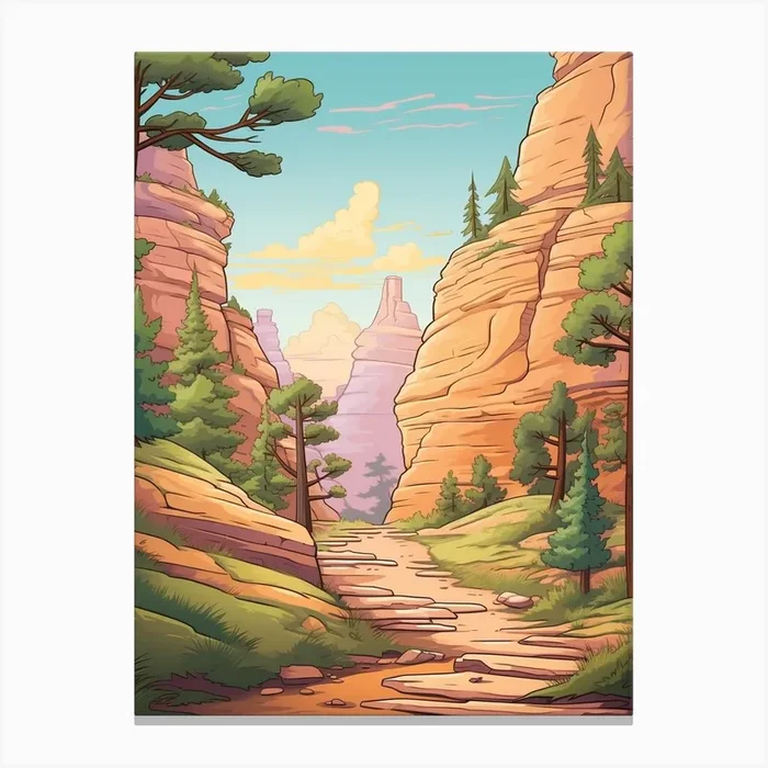 Angels Landing Usa Hike Illustration Canvas Print by WanderWall Prints