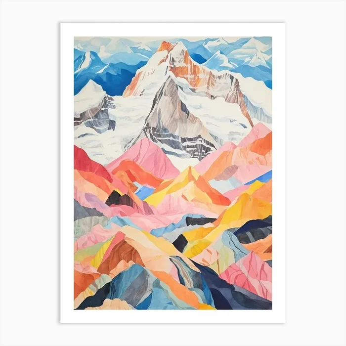 Annapurna Nepal 1 Colourful Mountain Illustration Art Print by WanderWall Prints