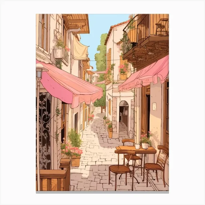 Antalya Turkey 2 Vintage Pink Travel Illustration Canvas Print by MedArt