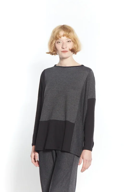 Aretha Top – Gray/Black Stripe