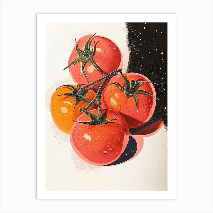Art Deco Inspired Tomatoes Art Print by Colourful Harvest