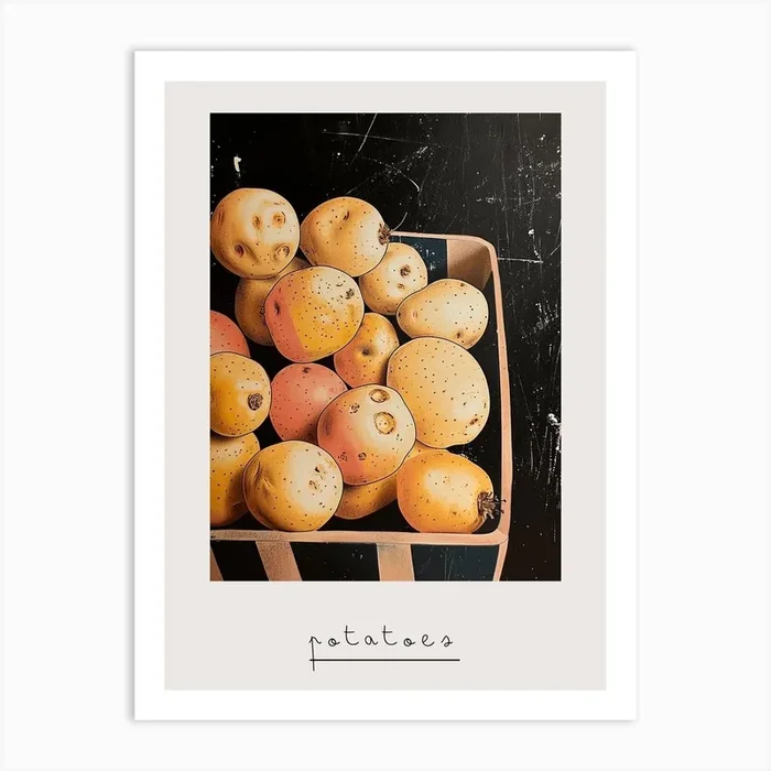 Art Deco Potatoes In A Basket Poster Art Print by Colourful Harvest