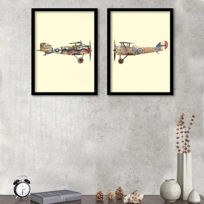Art Street Set of 2 Aeroplane Art Print Painting Black Framed Art Print Poster for Home Décor and Wall Decoration (Size – 17.5 x 26 Inch)