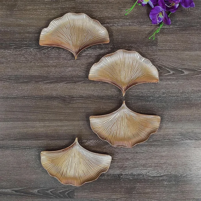 Art Street Wooden Gingko Leaf MDF Wall Plate For Living Room, Decorative Wall Hanging Carved Decal for Home D̩cor (Set of 4, 6.2×9.2 Inches)