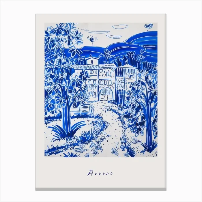 Assisi Italy Blue Drawing Poster Canvas Print by MedArt