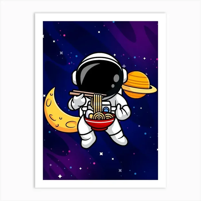 Astronaut & Noodle, Space sushi — space poster, synthwave space, neon space, aesthetic poster Art Print by Synthwave1950