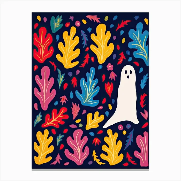 Autumn Fall Spooky Ghosts, Matisse Style, Halloween Canvas Print by Mambo