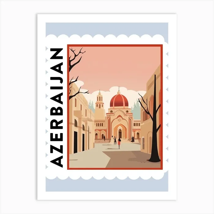 Azerbaijan 1 Travel Stamp Poster Art Print by WanderWall Prints