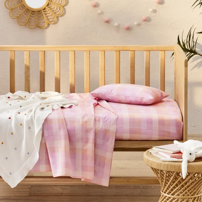 Bailey Tangerine Check Cot Sheet Set