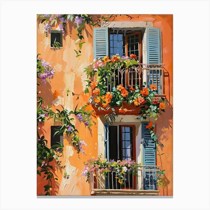 Balcony Painting In Livorno 3 Canvas Print by Urban Vistas