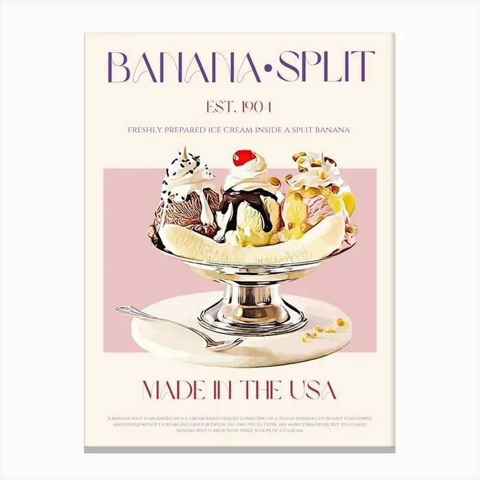 Banana Split Mid Century Canvas Print by KOKR Prints