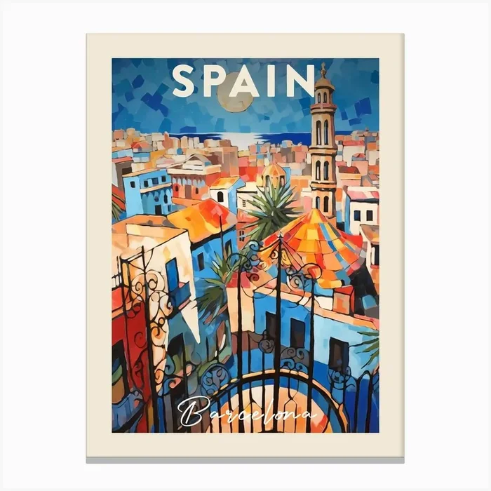 Barcelona Spain 2 Fauvist Painting Travel Poster Canvas Print by MedArt