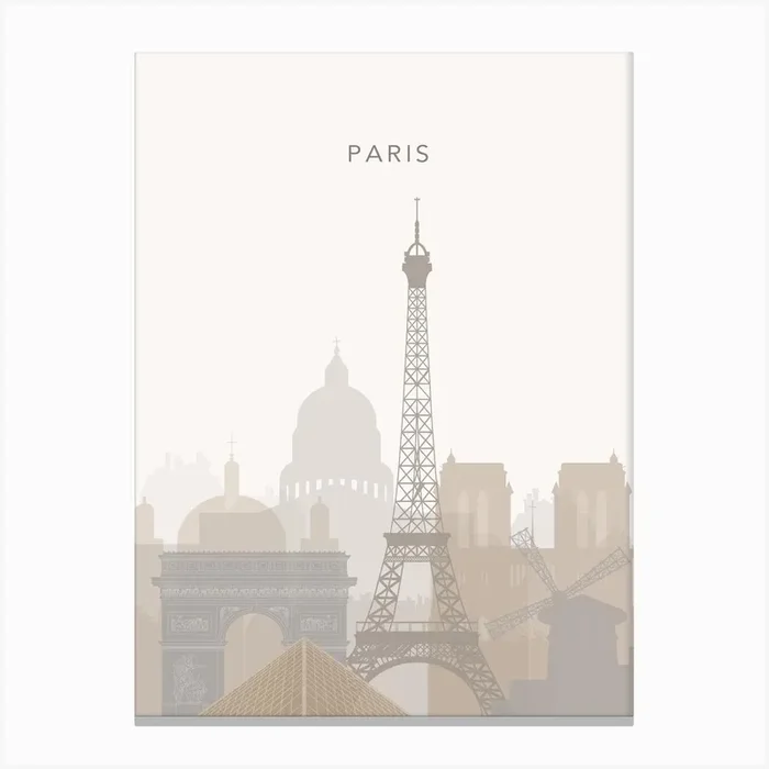 Beige Paris Skyline Canvas Print by Alaina Creates