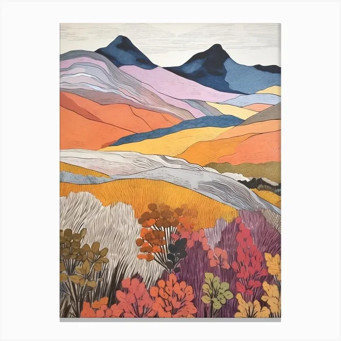 Beinn Ghlas Scotland Colourful Mountain Illustration Canvas Print by WanderWall Prints