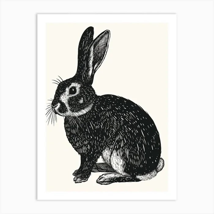 Belgian Hare Blockprint Illustration 4 Art Print by Ritual Art Prints