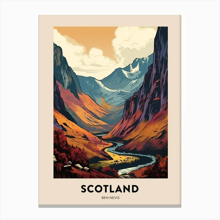Ben Nevis Scotland 1 Vintage Hiking Travel Poster Canvas Print by WanderWall Prints