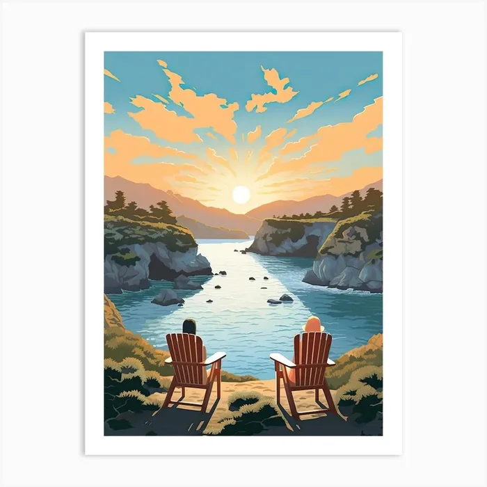 Big Sur California, Usa, Graphic Illustration 4 Art Print by Dreamy Seasons Art