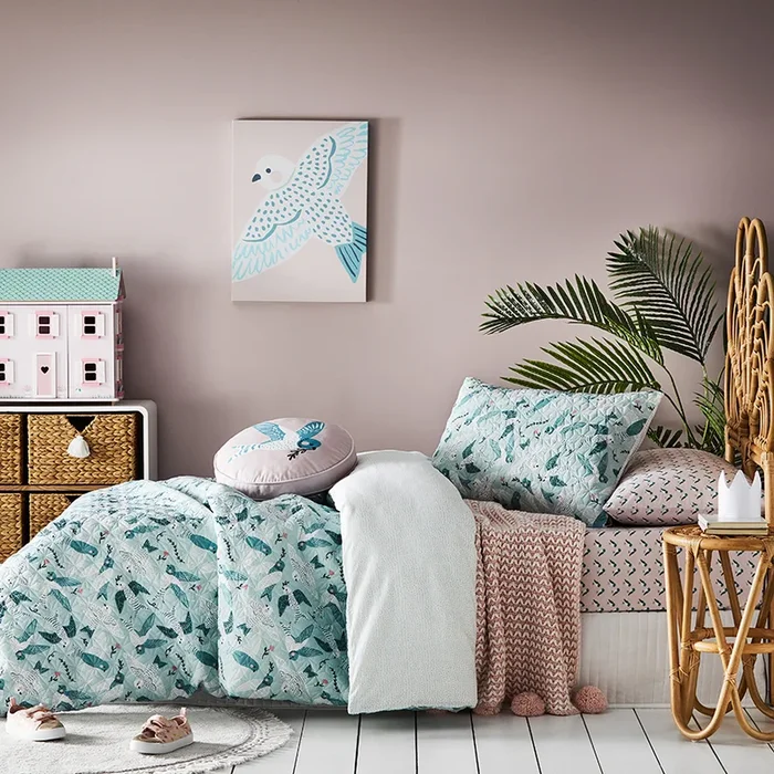Birdie Quilted Sage Quilt Cover Set