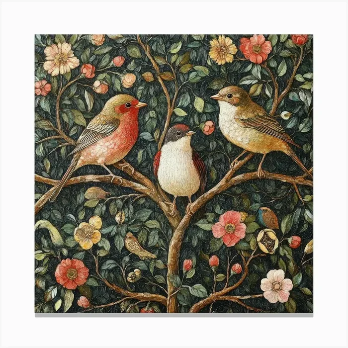 Birds In A Tree Art 16 Canvas PrintS by Saiful
