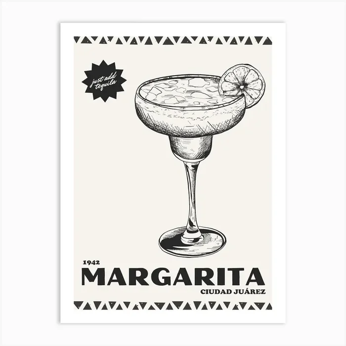 Black And White Retro Margarita Art Print by Alaina Creates