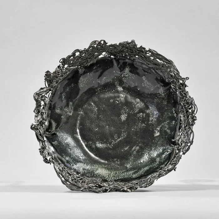 Black Bowl With Steel Lacy Trimmed Edge