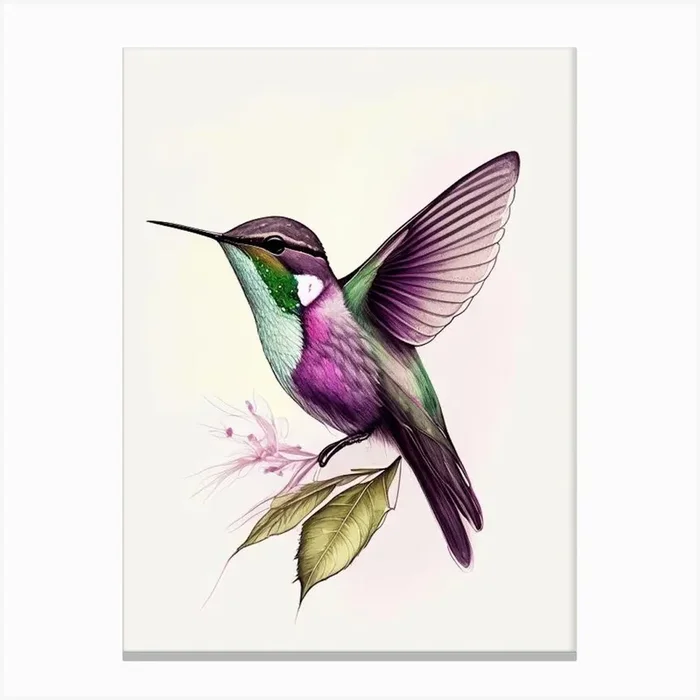 Black Chinned Hummingbird Retro Drawing Canvas Print by Featherline