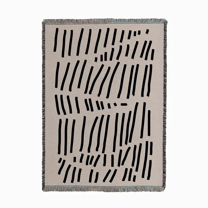Black Lines On Cream Beige Woven Throw by Forn Studio