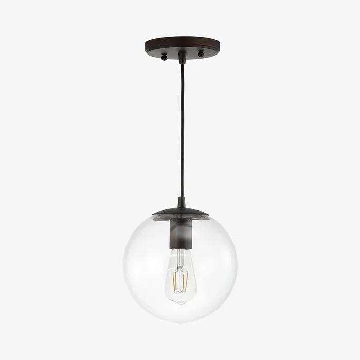 Bleecker Globe LED Pendant Lamp – Clear / Oil Rubbed Bronze – Metal / Glass by JONATHAN Y