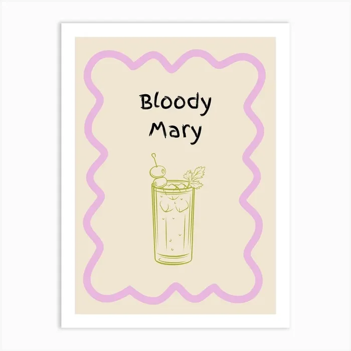 Bloody Mary Doodle Poster Lilac & Green Art Print by Artful Appetite