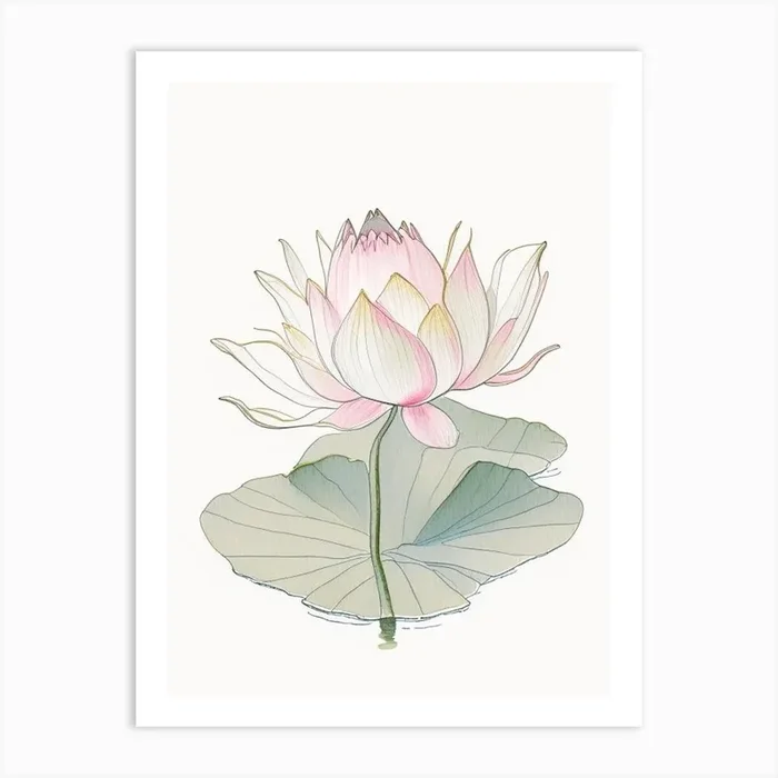 Blooming Lotus Flower In Lake Pencil Illustration 2 Art Print by The Artsy Florist
