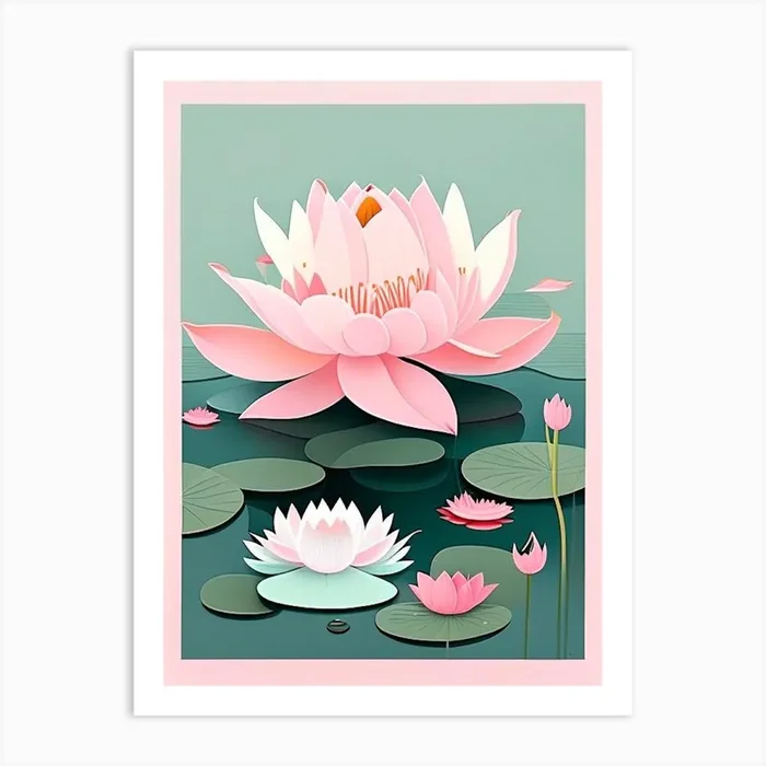 Blooming Lotus Flower In Lake Scandi Cartoon 1 Art Print by The Artsy Florist
