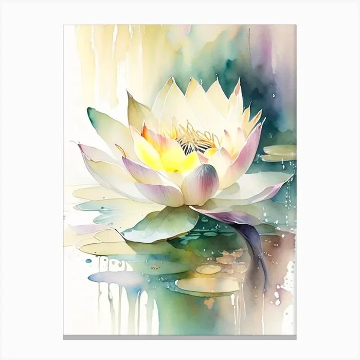 Blooming Lotus Flower In Pond Storybook Watercolour 2 Canvas Print by The Artsy Florist