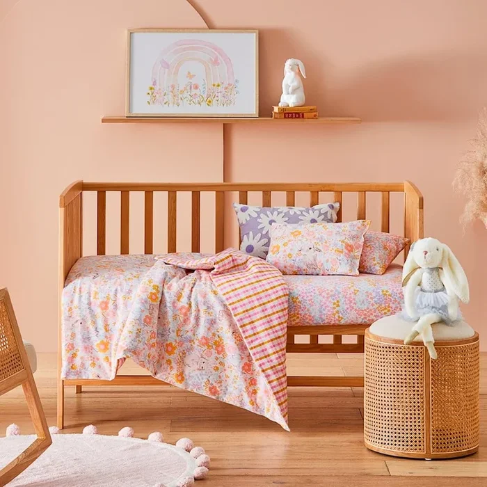 Blossom Bunny Multi Flannelette Cot Quilt Cover Set